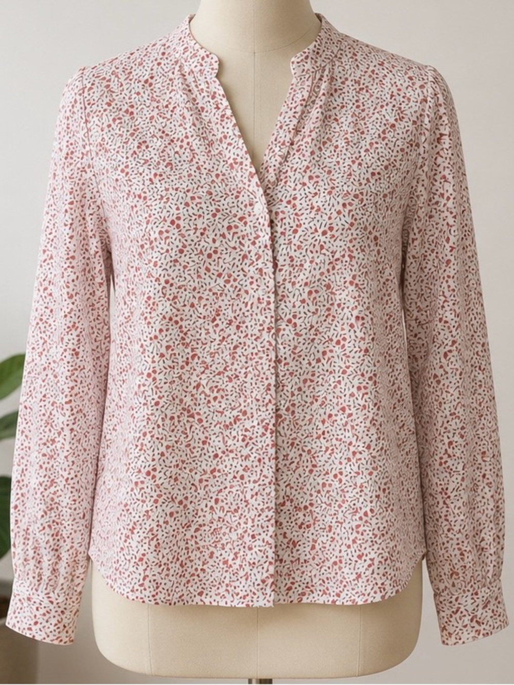 Women's White Blouse with Red Floral Print
